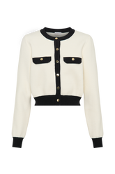 Tabitha Contrast Knit Cardigan - Ivory